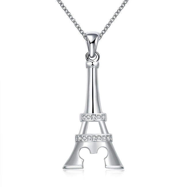Hot sale women's iron tower shape Pendant Necklace white gemstone sterling silver necklace STSN701,brand new fashion 925 silver necklace