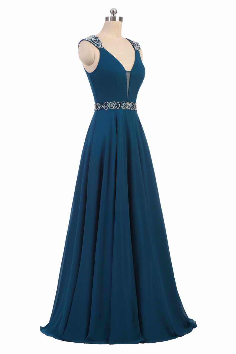 V-Neck Backless A-Line Formal Evening Dresses With Appliques Chiffon Floor-Length Plus Size Prom Party Celebrity Gowns BE18