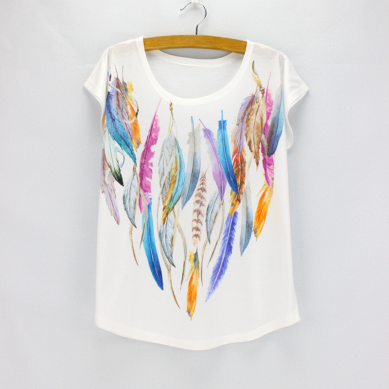 Women's T-Shirt Wholesale-Fashion Colorful Feather Printing Shirt Women American European Design Girls Top Tees Wholesale, Hs383
Women's T-Shirt Wholesale-Fashion Colorful Feather Printing Shirt Women American European Design Girls Top Tees Wholesale, Hs383