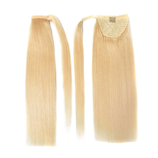 #613 blonde color ponytail extension wraps around 100% real human hair,drawstring ponytails for natural hair