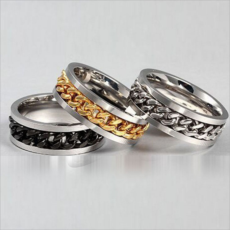 Wholesale-2015 New Romatic Love Stainless Steel Couple Rings Classic Mens Silver Gold Curb Wedding Rings Free shipping