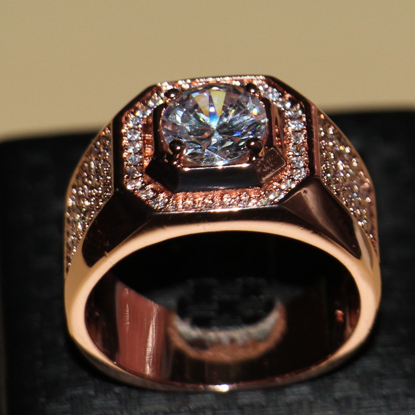 2024 Men's 8MM Topaz Sterg Sier Rose Gold CZ Dia Ring - Love Gift