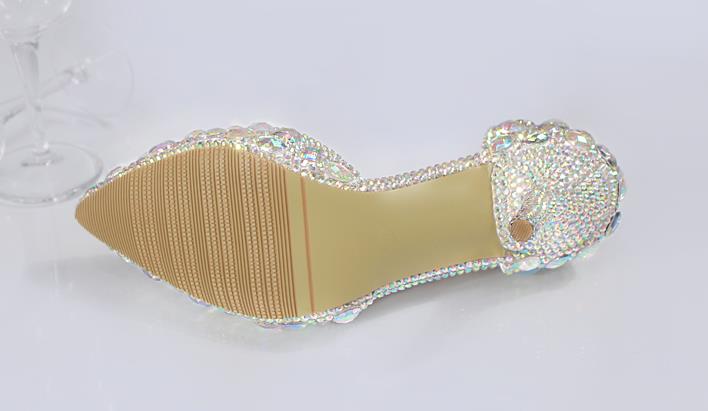 Fashion Crystals Silver Wedding Shoes 3 inch Mid Heel Rhinestone Bridal Shoes with Toe Strap Party Prom Shoes for Women Free Shipping