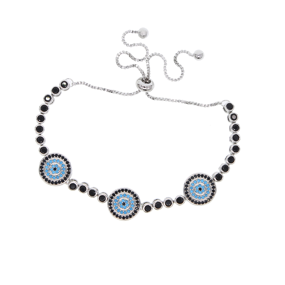 Fit pandora fashion jewelry micro pave cz turquoise stone evil eye charm adjust girl jewelry black cz tennis bracelet
