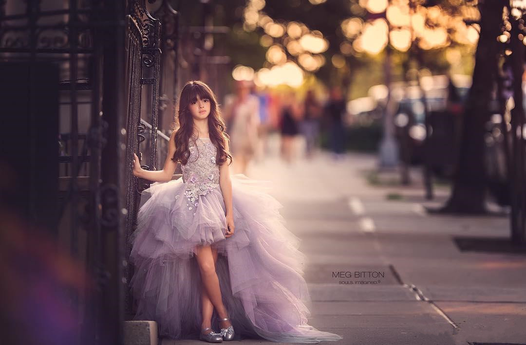 2017 Pretty Tulle Lavender High Low Flower Girls Dresses Princess Lace Appliques Ruffles Kids Prom Dresses Girls Pageant Gowns