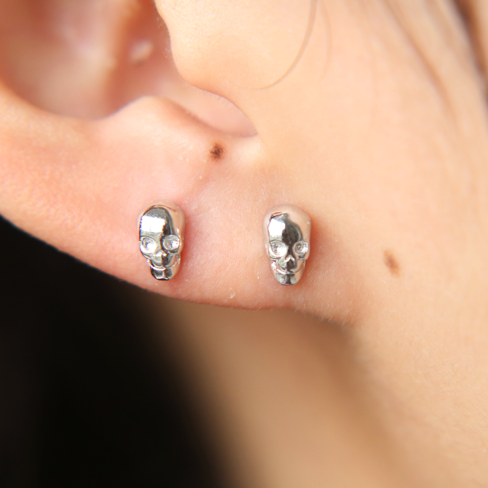 925 sterling silver cute 47mm delicate mini small tiny skull studs high quality polished girl women jewelry earring 925
