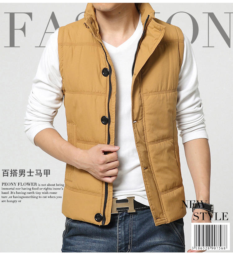Fall-Zipper & Snap Placket Winter Man Casual Vest Plus Size M-3XL Brand New Pocket Design Mandarin Collar Men Warm Waistcoat