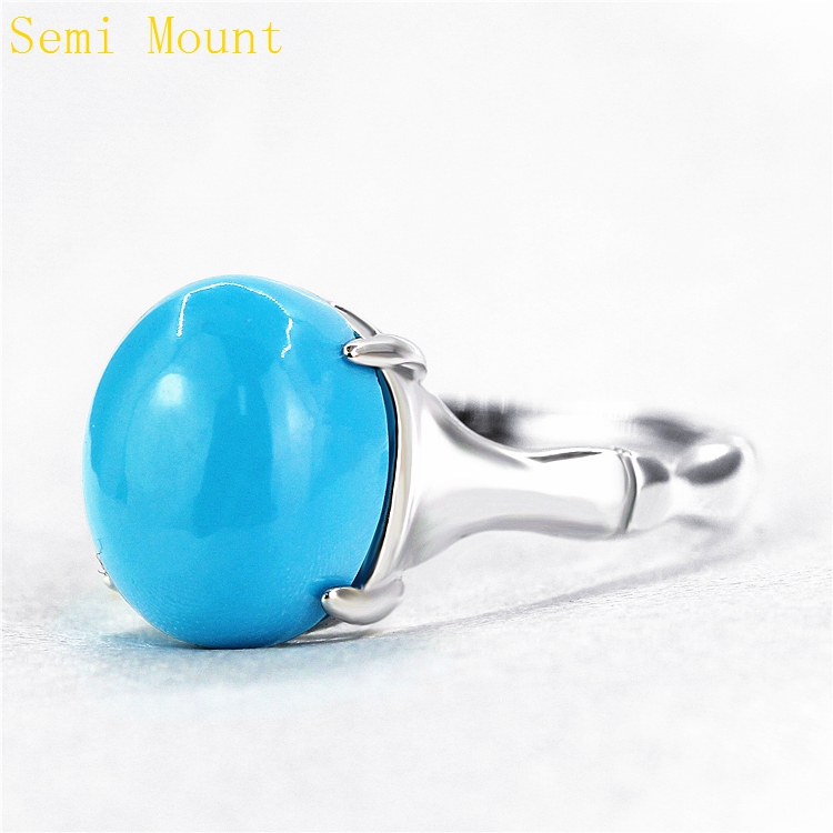 Sterling Silver 925 Plated White Gold Engagement Wedding Ring Semi Mount 8x10mm Oval Cabochon Fine Jewelry for Opal Amber Agate Setting