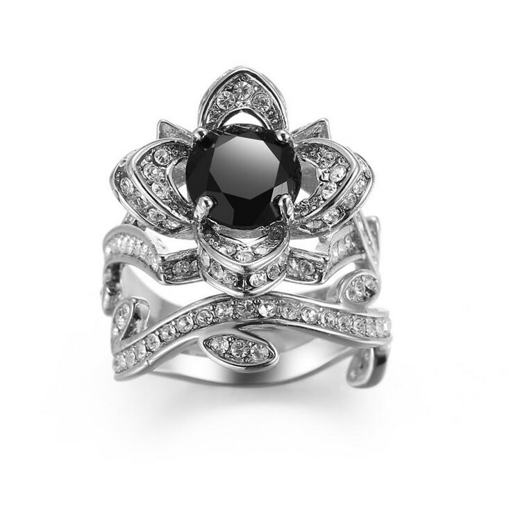 2017 Top Selling Wholesale Luxury Jewelry 925 Sterling Silver Filled Multi CZ Topaz Crystal Party Women Wedding Bridal Leaf Ring Set Gift