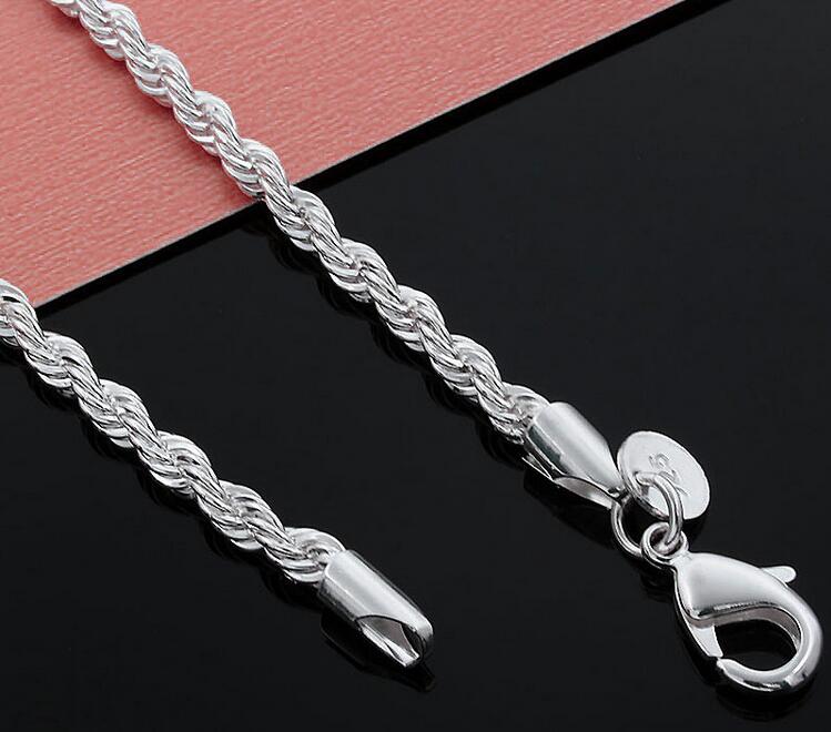 925 Sterling Silver Necklace Chains 2MM 16-30 inch Pretty Cute Fashion Charm Rope Chain Necklace Jewelry High Quality