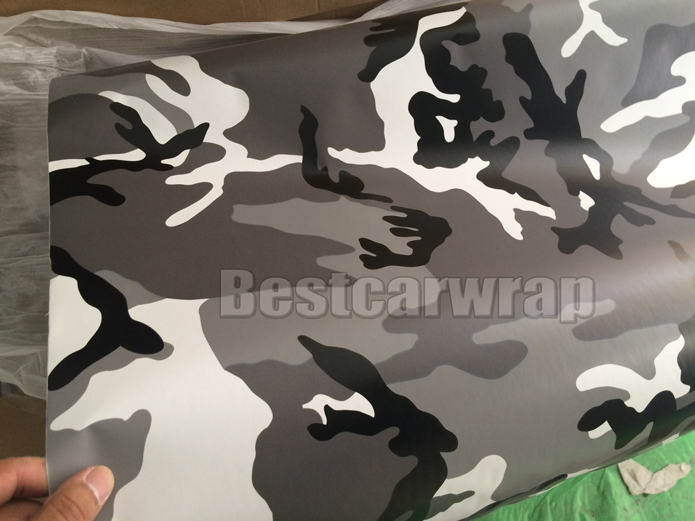 New Matte Black white snow Acrtic Camouflage Film Wraps Film Black urban camo whole car wrapping size 1.52 x 30m/Roll Free Shipping