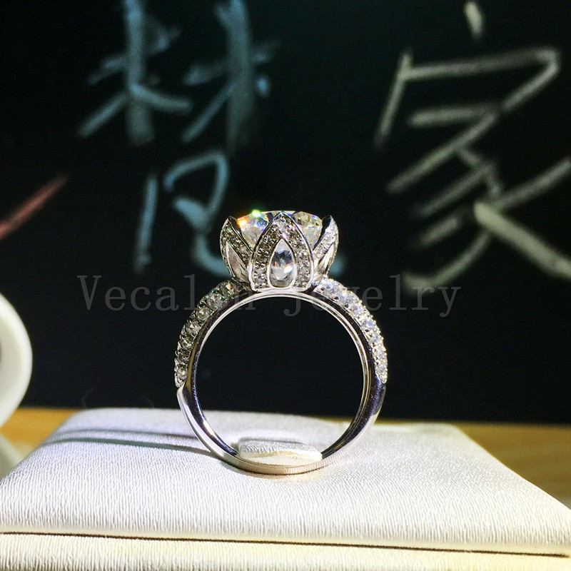 Vecalon 2016 new Romantic Flower Female ring 3ct Simulated diamond Cz 925 Sterling Silver Engagement wedding Band ring for women