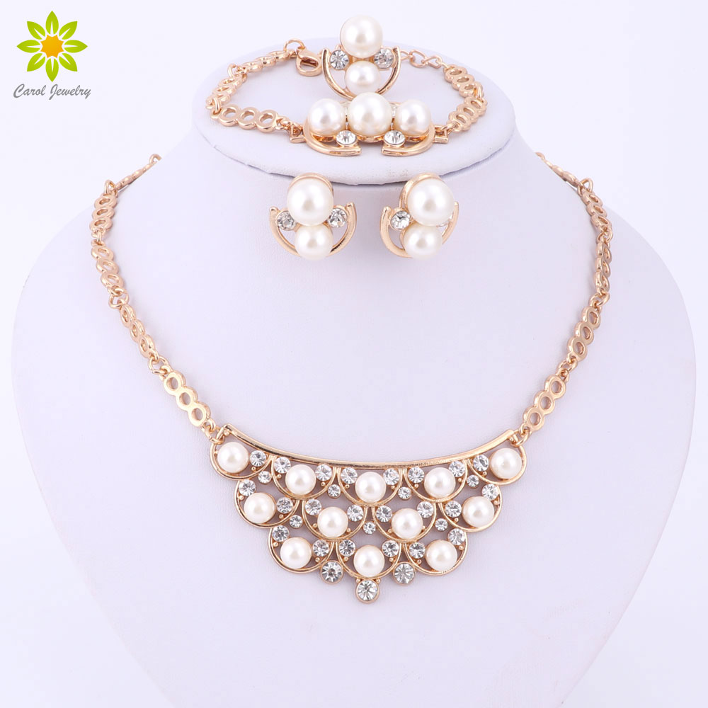 4Colors Bridal Simulated Pearl Jewelry Sets For Women Wedding Accessories Fine Gold Plated Necklace Earrings Bracelet Ring Set
4Colors Bridal Simulated Pearl Jewelry Sets For Women Wedding Accessories Fine Gold Plated Necklace Earrings Bracelet Ring Set
