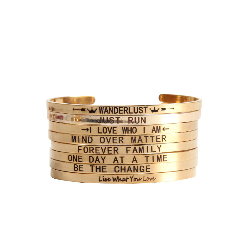 30pcs Positive inspirational quotes bangle gold color mantra Engraved Skinny Cuff Stacking Stamped bracelet Bangle for her gift BG0046
30pcs Positive inspirational quotes bangle gold color mantra Engraved Skinny Cuff Stacking Stamped bracelet Bangle for her gift BG0046