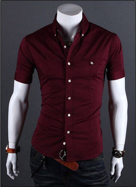 Wholesale-Camisa masculina 2016 men's solid shirt short sleeve 8colors fashion casual shirts camisas social men clothing M-XXXL HY943