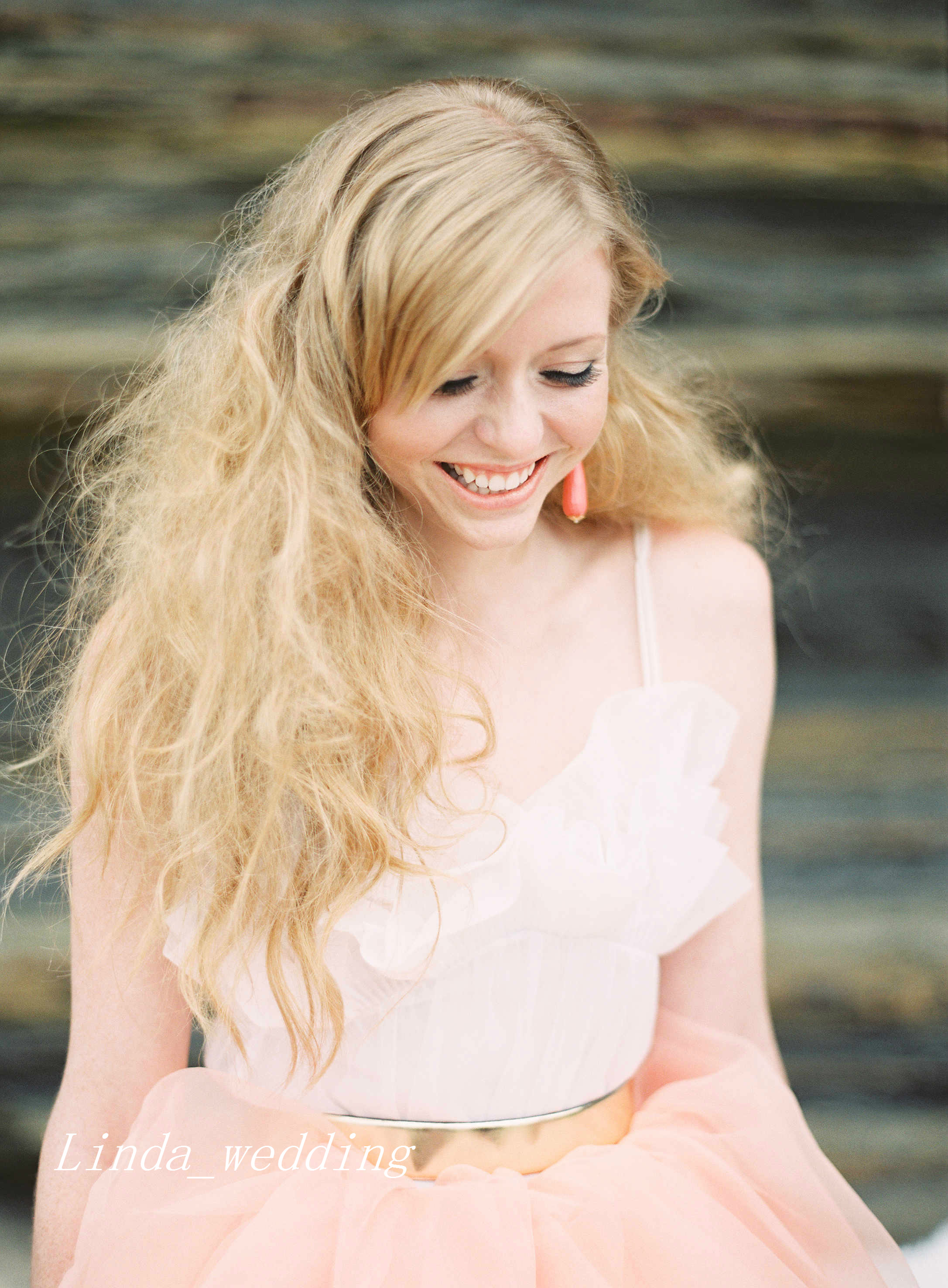 Fairy Tale Peach Gold And White Wedding Dresses Beautiful A Line Long Tulle Women Bridal Party Gowns