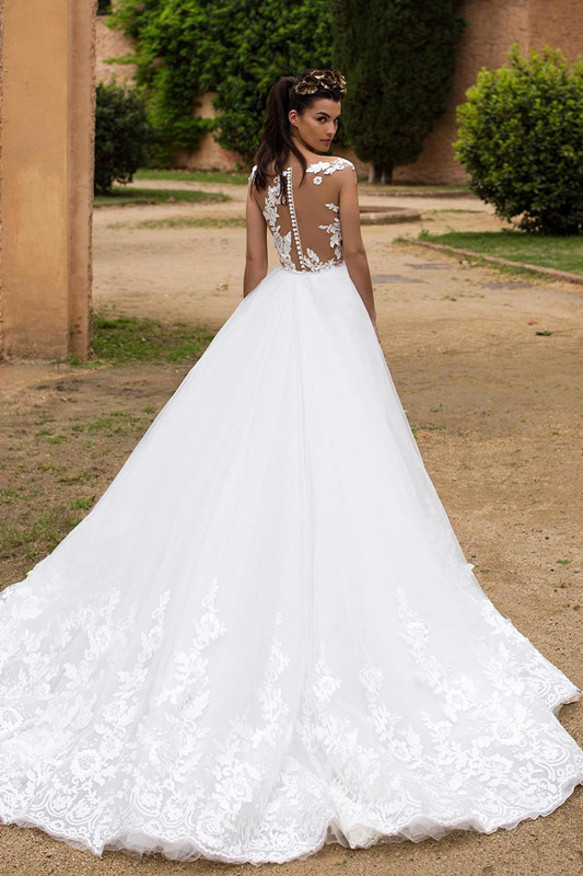 Elegant Lace Mermaid Wedding Dresses Illusion Cap Sleeves Tulle Applique Formal Wedding Bride Gowns With Detachable SkirtBA7214