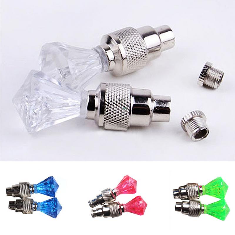 2Pcs LED Bicycle Wheel Tire Valve Light Safety Warning Flashing Diamond Car Lamp Decorate Bike Light Gorgeous Night Tail Light