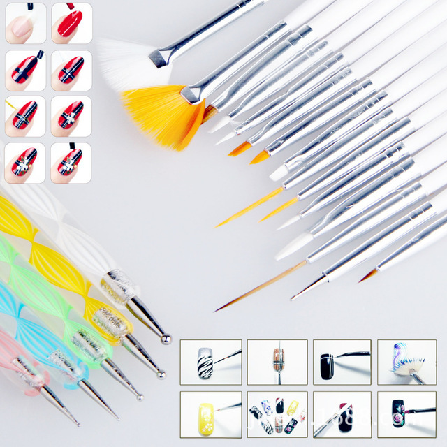 20Pcs Beauty Nail Art Design Set Dotting Painting Drawing Polish Brush Nail Art Design Gel Painting Drawing Dotting Pen Polish Brush Set