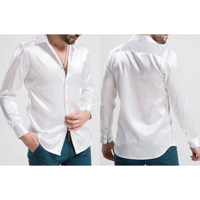 Wholesale-New Arrival Custom Made Any Colors Elastic Silk like Satin Men Wedding Shirt Groom Shirts Wear Bridegroom Slik Shirt For Men