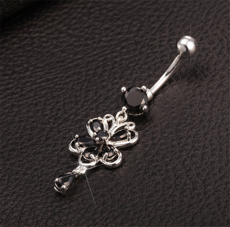 Factory Supply White Gold Plated Cubic Zircon Flower Body Piercing Belly Ring for Girls Women for Belly Dance