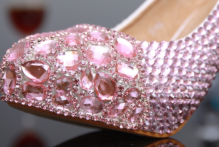2021 New Arrival Pink Wedding Shoes with Heavy Rhinestones High Heels 14cm 12cm 10cm 8cm Large Size Beautiful Party Shoes