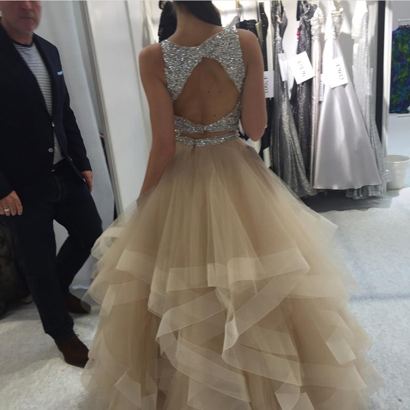Champagne Ball Gown Prom Dresses Sparkly Sequins Beaded Top Tulle Tiered Skirt Keyhole Back Plus Size Backless Evening Dresses, Blue
Champagne Ball Gown Prom Dresses Sparkly Sequins Beaded Top Tulle Tiered Skirt Keyhole Back Plus Size Backless Evening Dresses, Blue