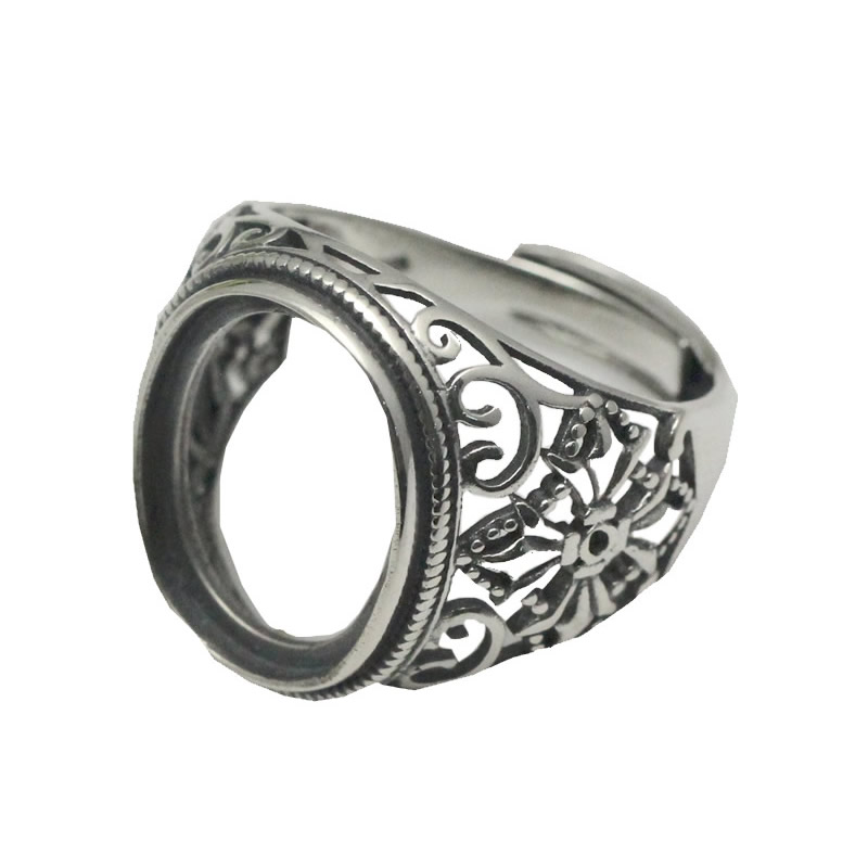 Beadsnice Thailand Silver Rings DIY Ring Setting Antique Style Filigree Ring Base for Oval Stones Sterling Silver Rings wholesale ID 34080
