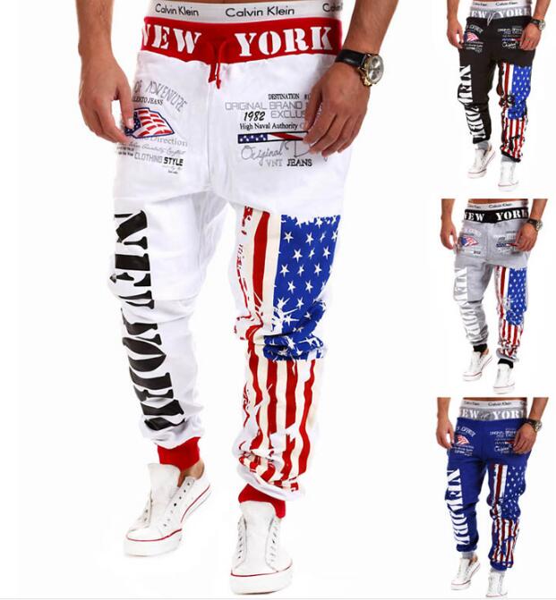 2016 Fashion men joggers pants skinny sweatpants hip hop jogging trousers Flag letters print sweat pants