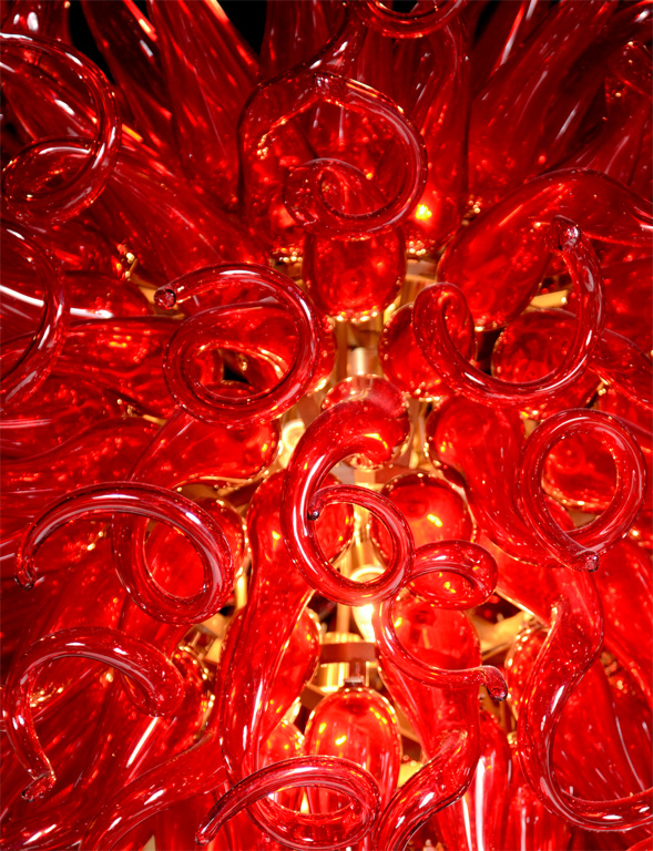 Red Colored Glass Flower Chandelier LED Light Hand Blown Glass Chandelier Drop Shape Glass Pendant for Banquet Wedding Art Decoration