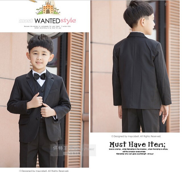 2015 New Fashion Kids Boy Suit Black Boy Wedding Suit Formal Baby Boy Blazer Suit 5-Piece F 1018