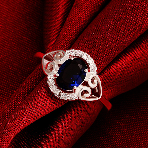 Women's love Full Diamond fashion Heart-shaped ring 925 silver Ring STPR007-B brand new blue gemstone sterling silver plated finger rings