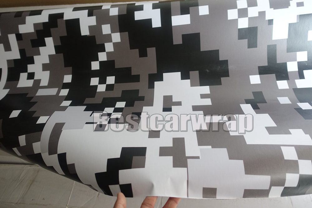 white urban night Digital Tiger Camo Vinyl Car Wrap With air bubble Free Pixel Camouflage Graphics Car Sticker Film size 1.52x10m/20m/30m
