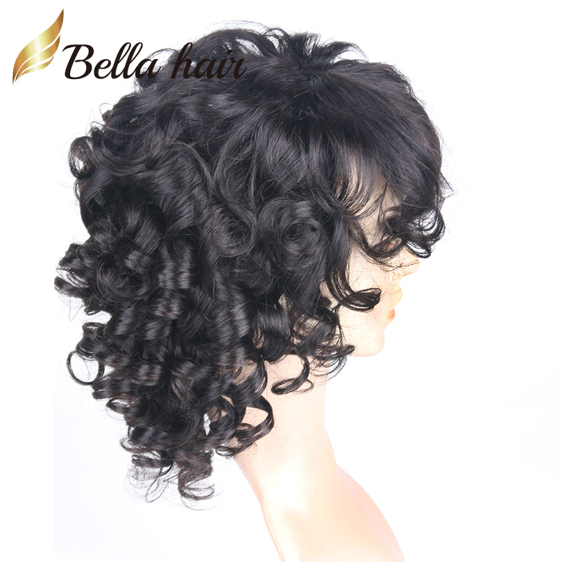 Big Curly Front Lace Wig Virgin Human Hair Natural Color for Black Women 130% 150% density BellaHair
