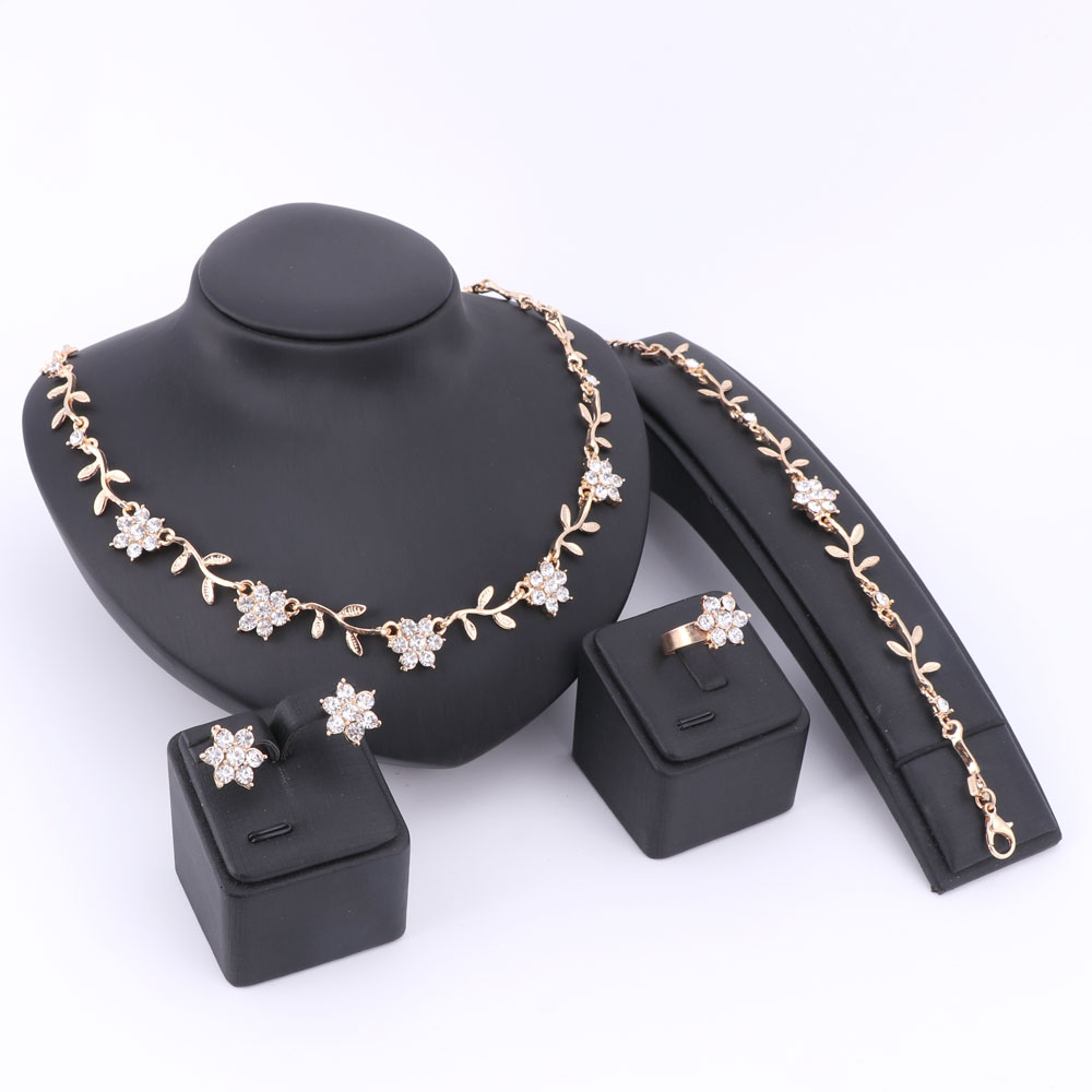Romantic Elegant Charm African Gold Plated Crystal Necklace Earrings Ring Bracelet Bridal Jewelry Sets For Women Wedding Party, Slivery;golden
Romantic Elegant Charm African Gold Plated Crystal Necklace Earrings Ring Bracelet Bridal Jewelry Sets For Women Wedding Party, Slivery;golden