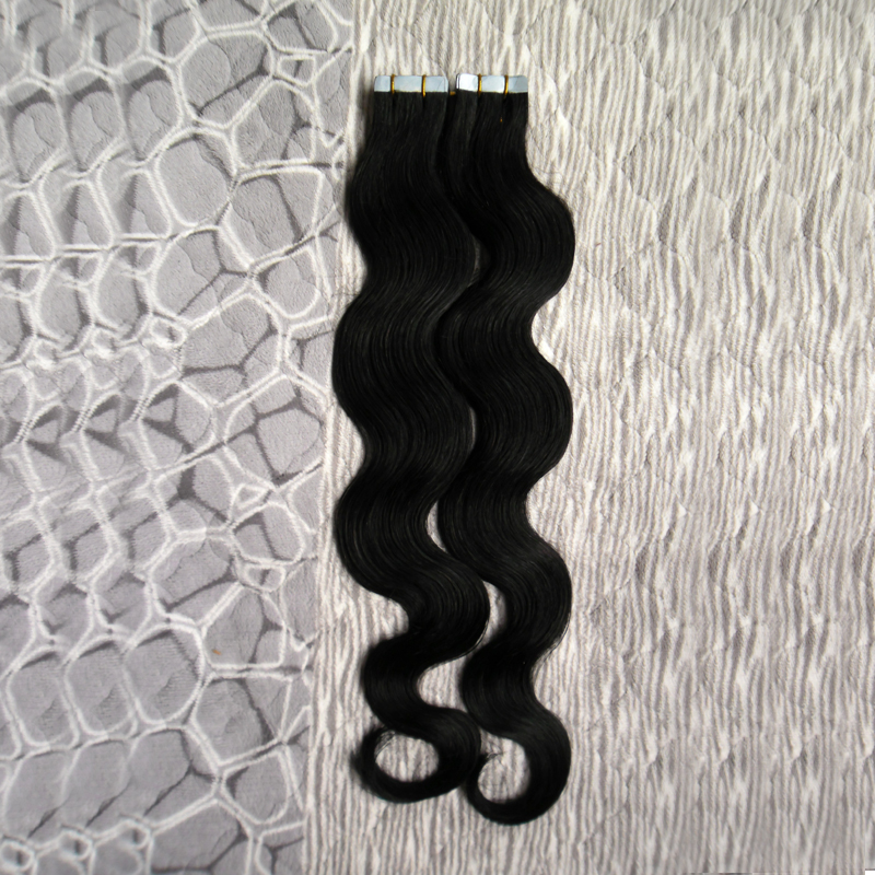 Color #1 Jet Black Brazilian Body Wave Hair Human Hair Tape Hair Extensions 40 pieces pu skin weft hair 100g tape hair extensions wavy
