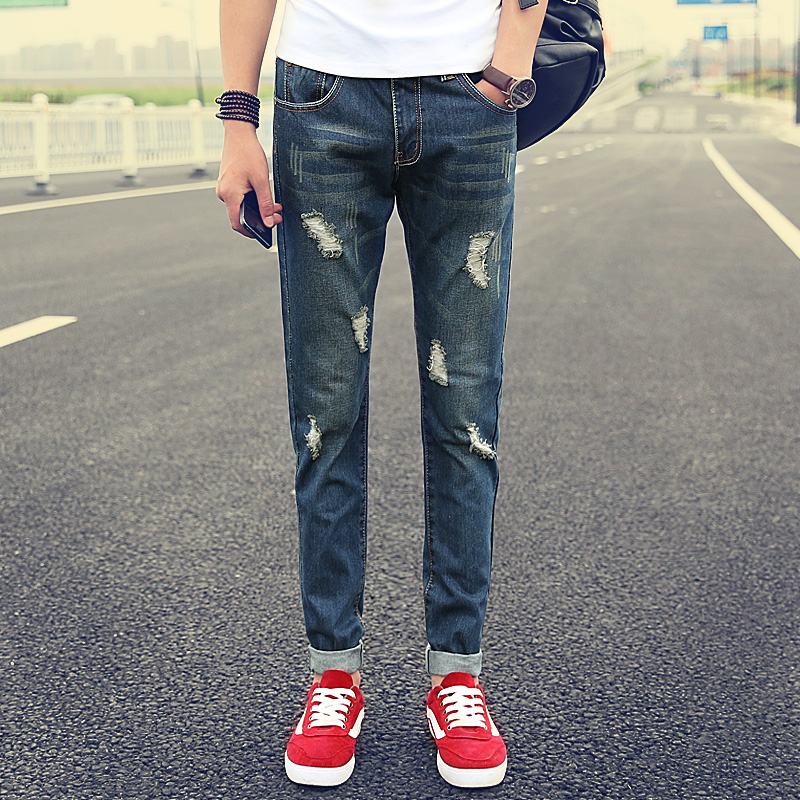 Wholesale-2016 New Fashion Mens Ripped Jeans Famous Brand Skinny Jeans Men High Quality Ripped Jeans For Men Oversized Male Jeans Pants