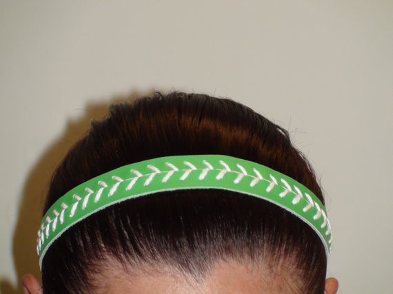 2025 green softball white stitching really leather headbands whosale retail hairbow