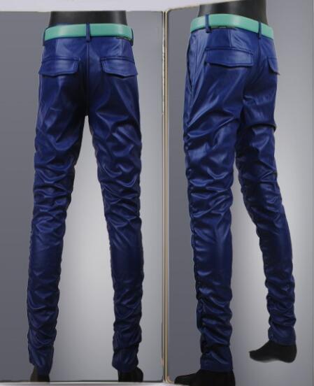 Wholesale-Hot Streetwear Pu Leather Mens Pants Full Length Hi-fashion Casual Men and Women Pants Black,Red Free Shipping