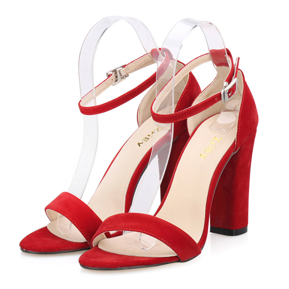Newest Women Pumps Open Toe Sexy Ankle Straps High Heels Shoes Summer Ladies Bridal Suede Thick Heel Pumps