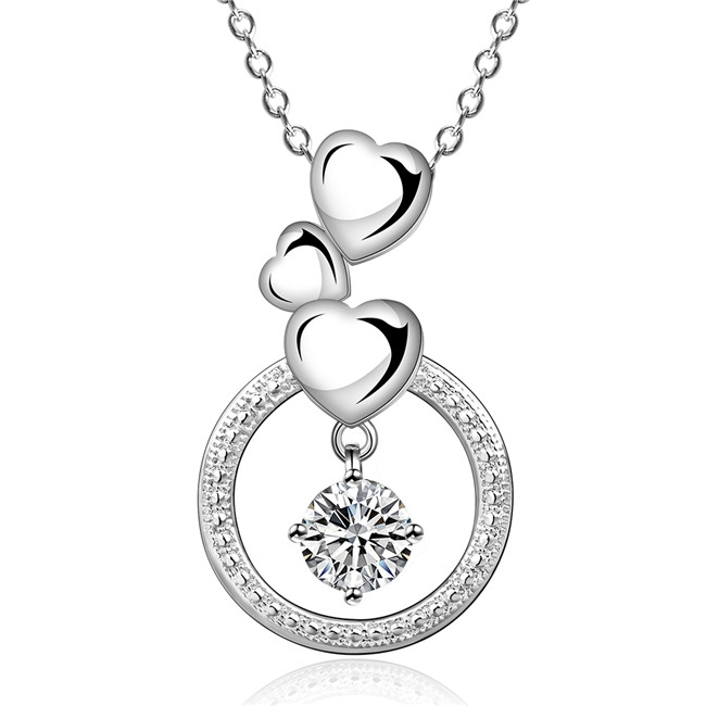 Best gift women's round rings pendant necklace white gemstone sterling silver plate necklace STSN691,brand new fashion 925 silver necklace