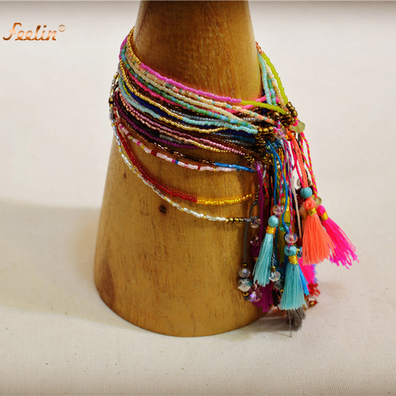 Wholesale-2016 Summer Handmade Tassel Colourful Women Seed Beads Friendship Bracelet Fashion Tassels Beach Bohemian Bracelets For Women