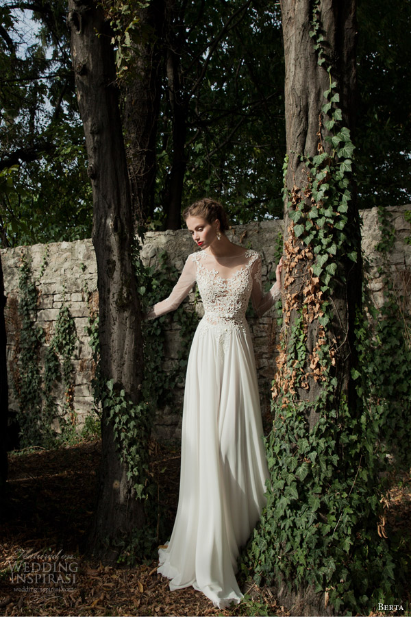 Illusion Long Sleeve Beach Lace Wedding Dress Vintage Sheath Chiffon Open Back Floor Length Empire Garden Bridal Gowns