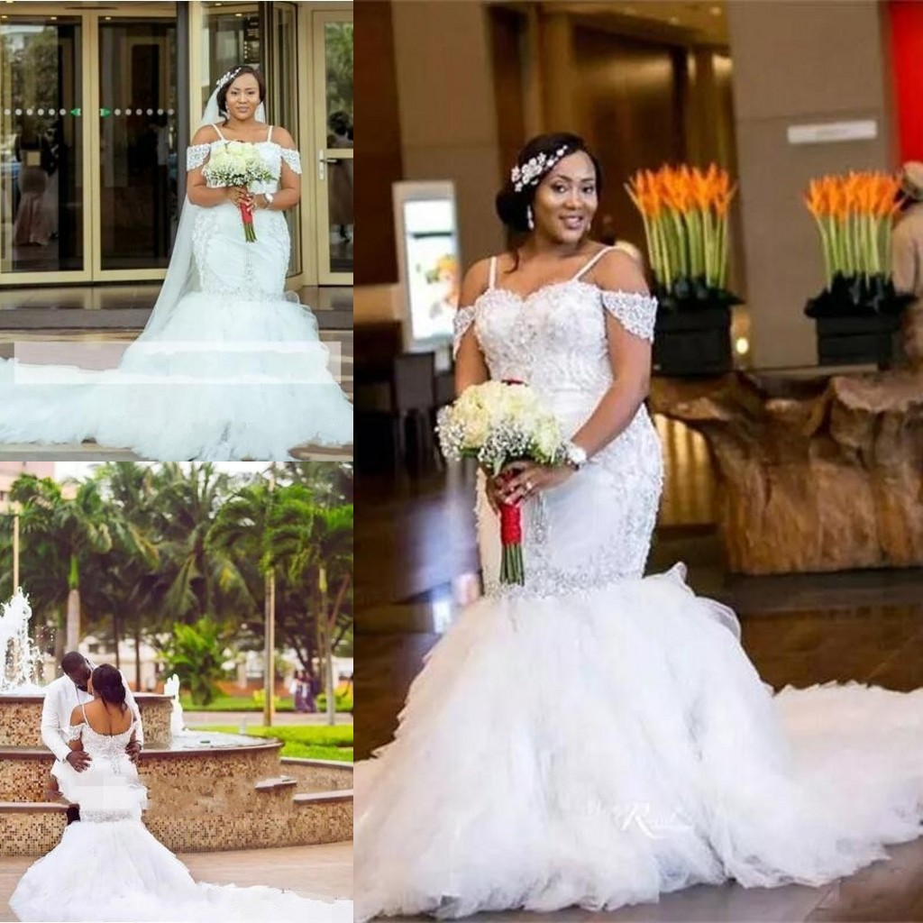 2022 Vintage African Plus Size Wedding Dresses Bridal Gowns Spaghetti Straps Lace Appliques Beaded Cap Sleeves Mermaid Wedding Gown Tiered Tulle, White
2022 Vintage African Plus Size Wedding Dresses Bridal Gowns Spaghetti Straps Lace Appliques Beaded Cap Sleeves Mermaid Wedding Gown Tiered Tulle, White