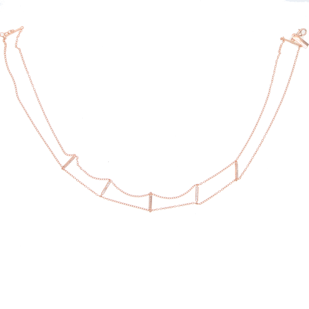 925 sterling silver double chain choker micro pave cz bar choker fashion delicate chain women ladies gift silver choker necklace