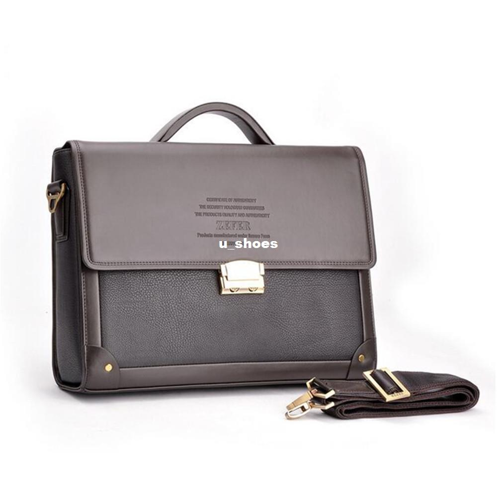 New Lock Pu Leather Men's Messenger Bags Business Office Briefcase Fashion in hot sale Free Shipping, Brown