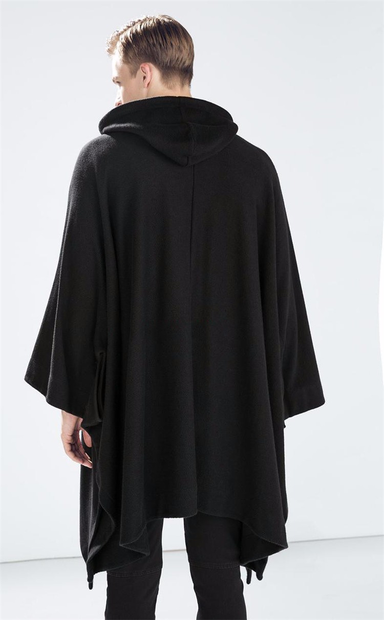 2016 Harajuku Gothic Clothing British Style Fashion Mens Wool Cloak Cape Long Black Hooded Trench Coat Men Windbreaker Overcoat