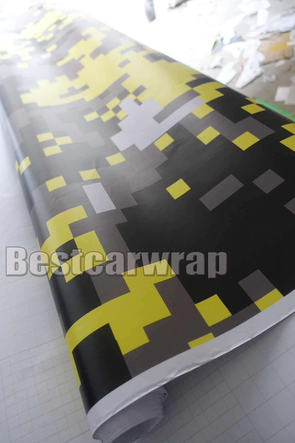 Yellow white Digital Tiger Camo Vinyl Car Wrap Styling With air bubble Free Pixel Camouflage Graphic Car Sticker Film 1.52x5m/10m/20m/ 30m