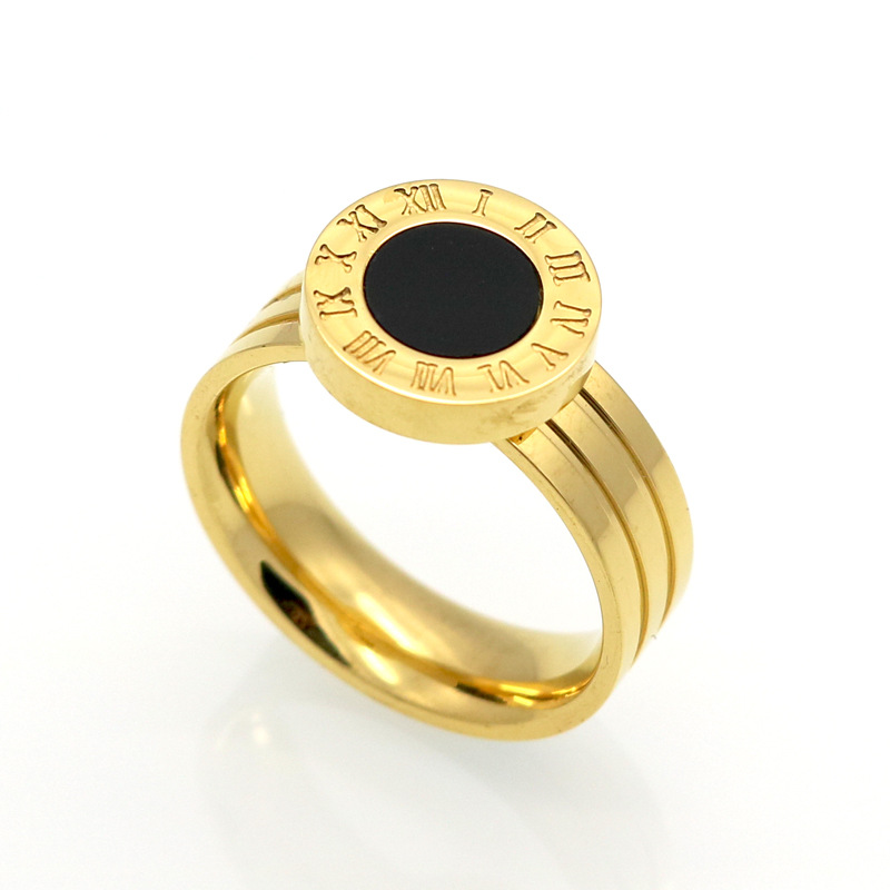 316L Stainless Steel fashion Men's High Polished Signet roman Ring Biker Ring For Men black and white Gold-color Jewelry Bijoux gift