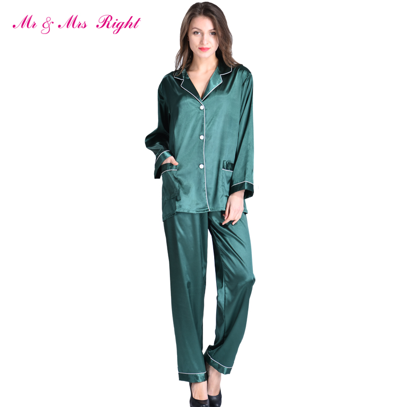 Wholesale- MR & MRS RIGHT Satin Pajamas Set Robe Fashion Sleeping Wear Female Nightgown Silk Long Size V-neck Valentine's Day Gift Pajama